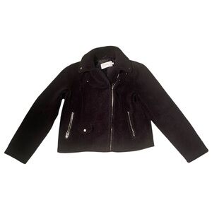 STAND Black Fuzzy Fleece Silver Zipper Teddy Jacket Size 36 Or US 4-6 Or Small